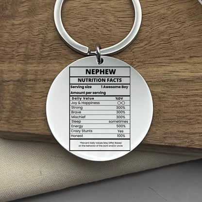Personalized Nephew Nutrition Facts Keychain - Funny Aunt Gift