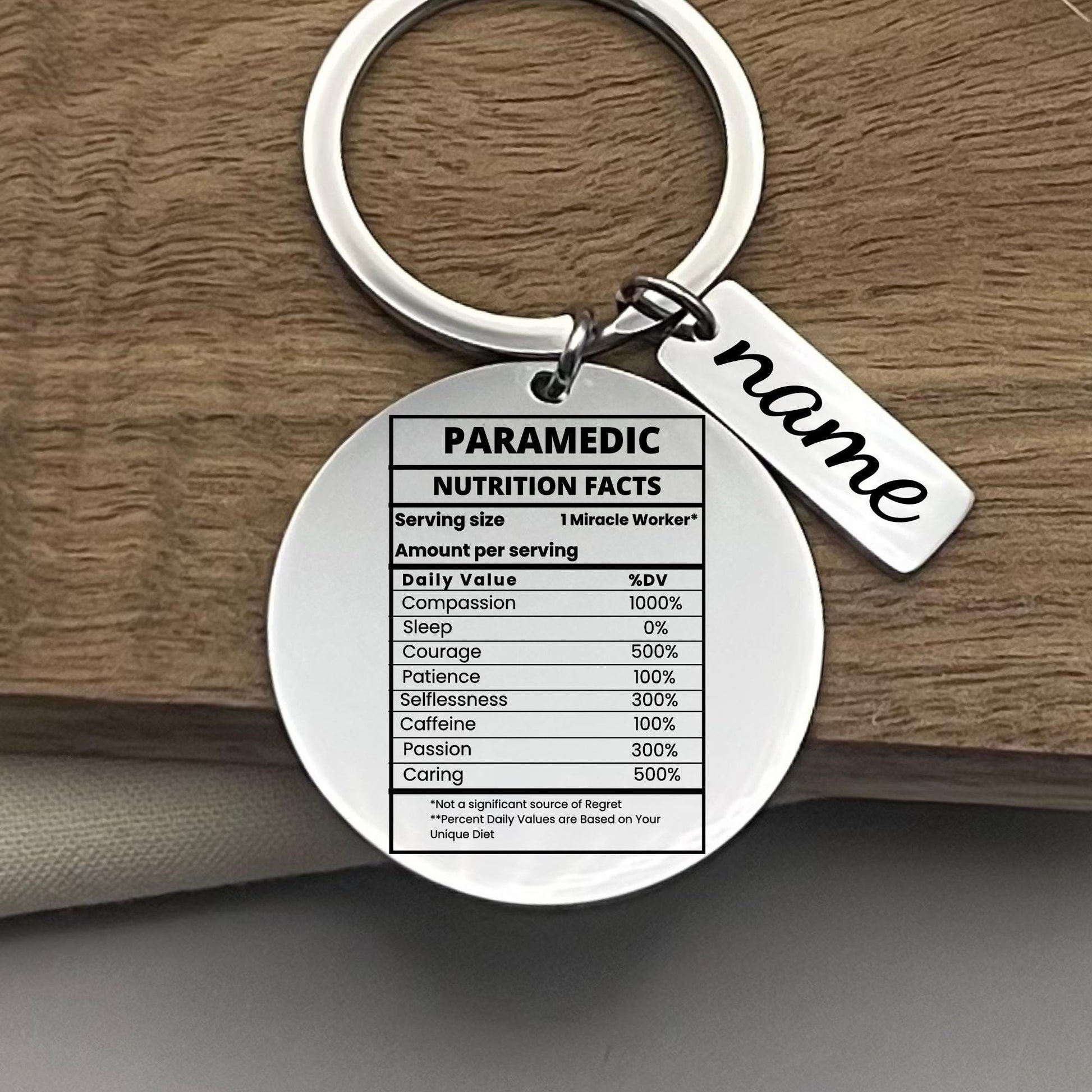 Personalized Paramedic Keychain: Funny Nutrition Facts Gift