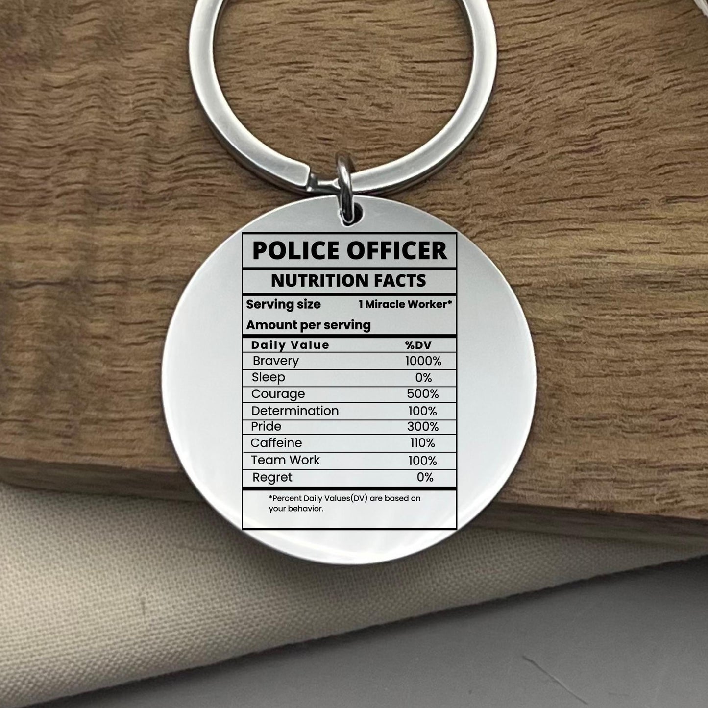 Personalized Police Officer Nutrition Facts Keychain - Stainless Steel Gift