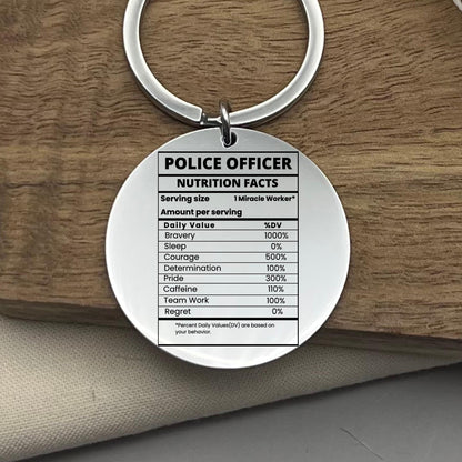 Personalized Police Officer Nutrition Facts Keychain - Stainless Steel Gift