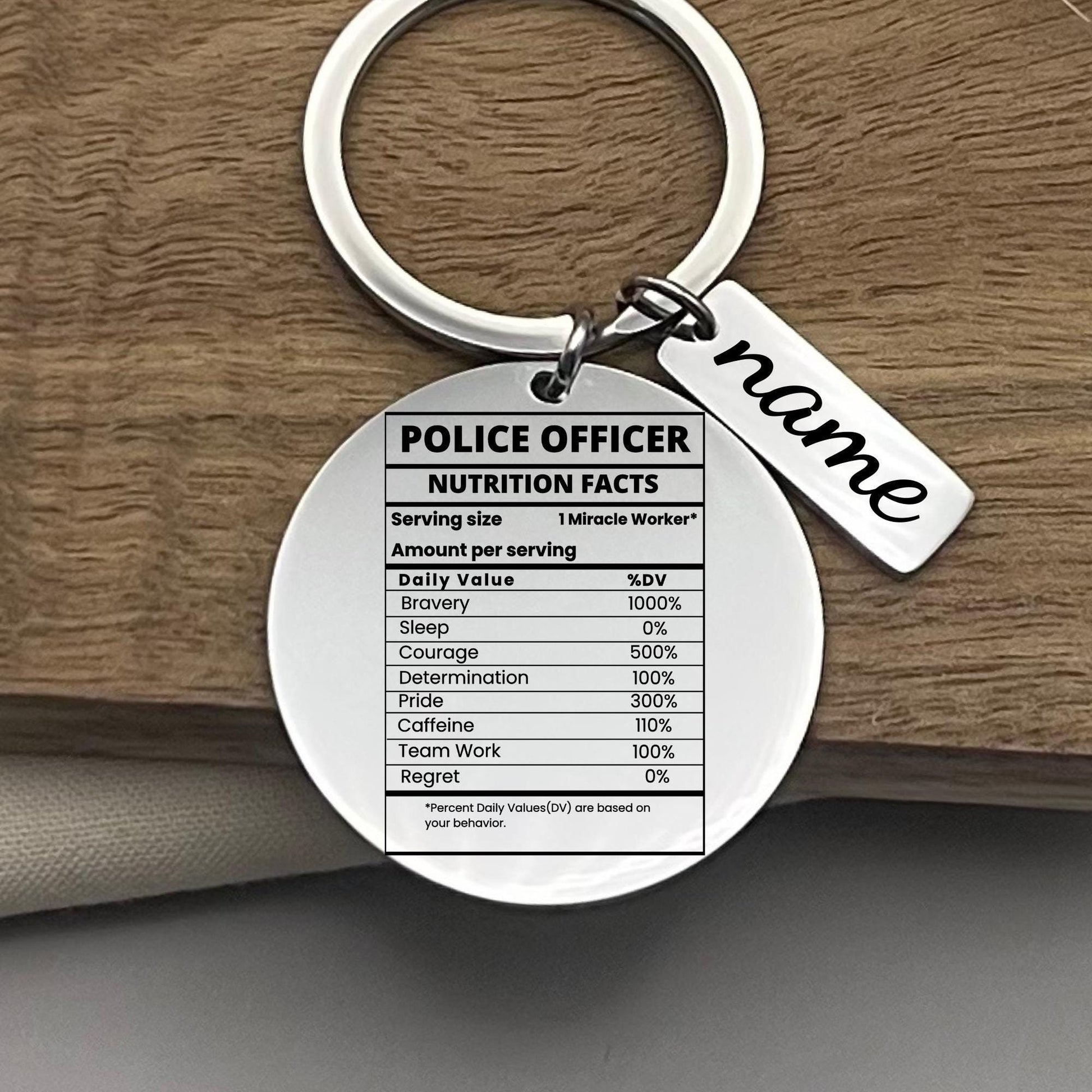 Personalized Police Officer Nutrition Facts Keychain - Stainless Steel Gift