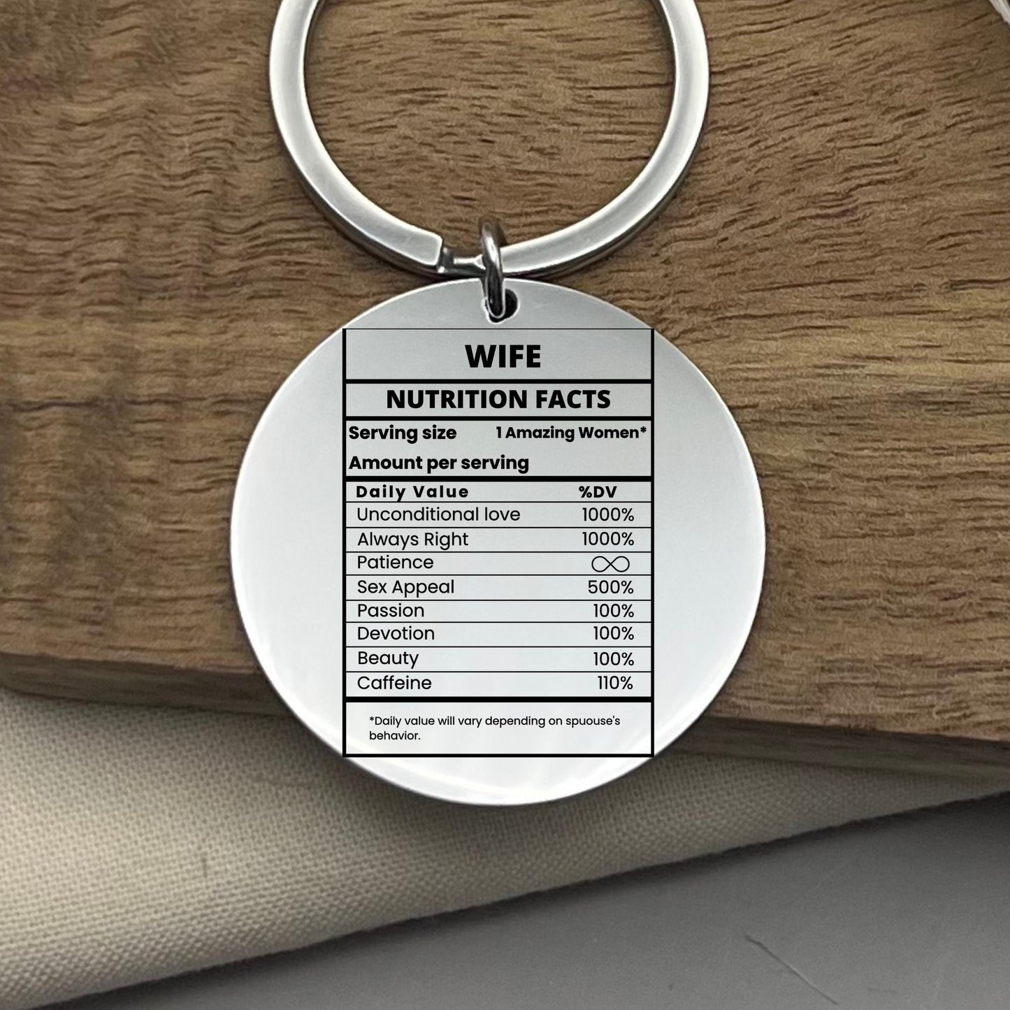 Custom Wife Nutrition Facts Stainless Steel Keychain - Personalized Mother's Day Gift - Funny Wife Gift