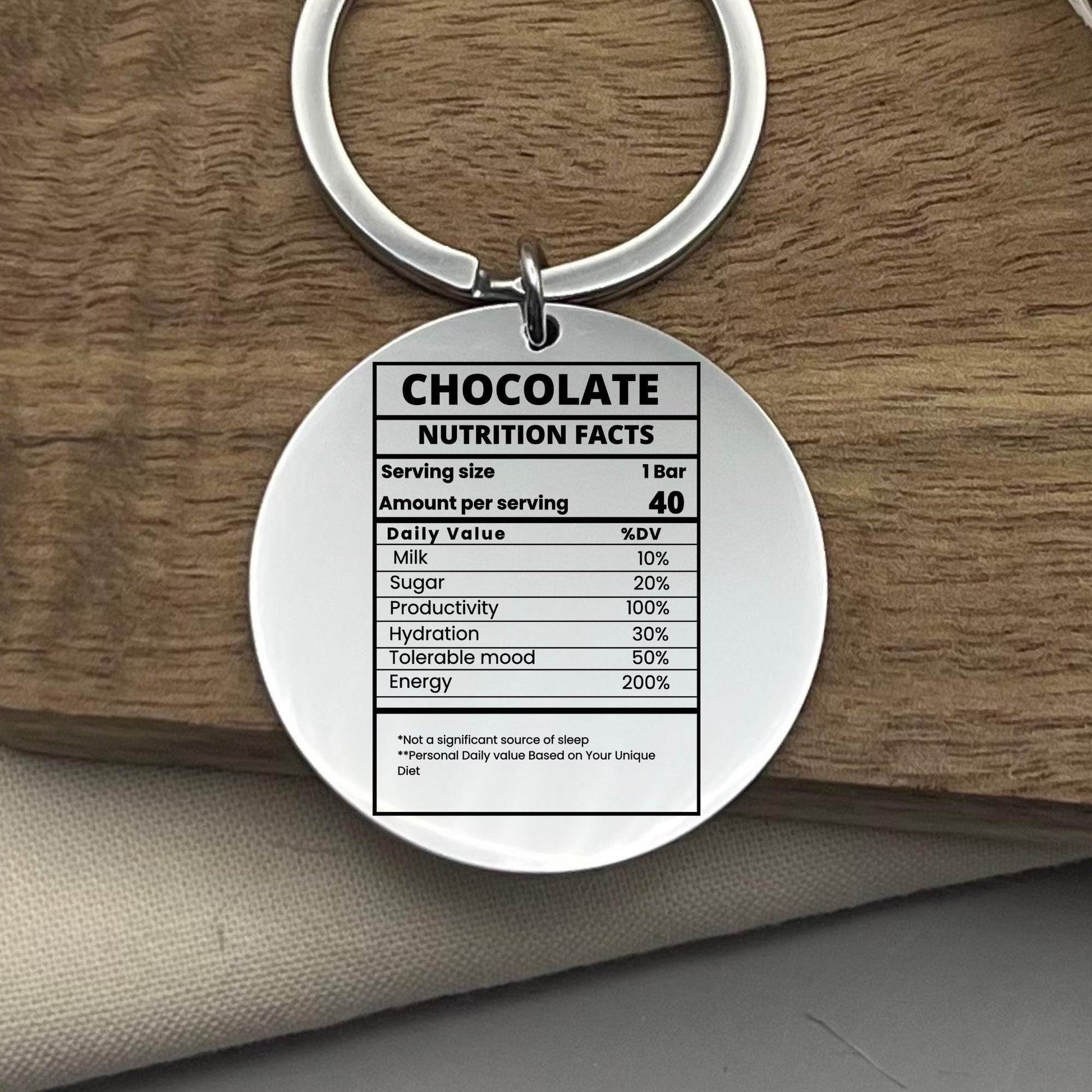 Personalized Chocolate Nutrition Facts Keychain - Funny Gift