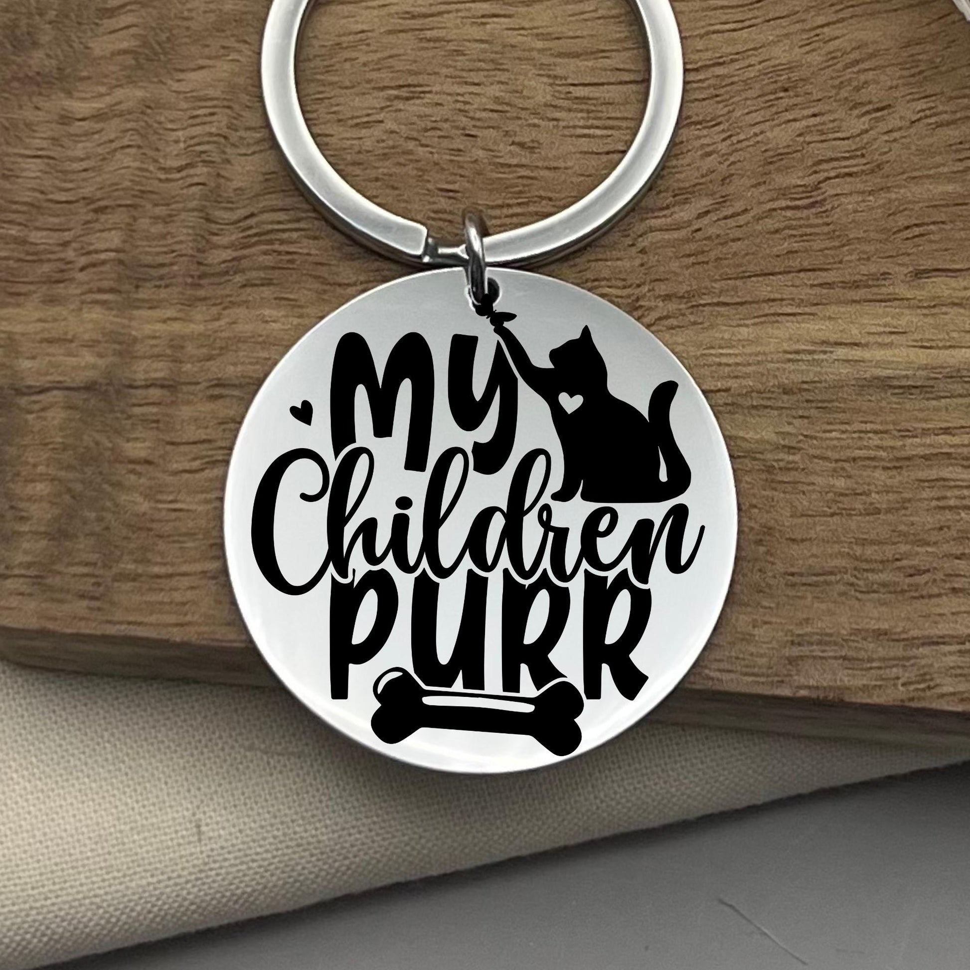 Personalized Cat Mom Keychain: My Children Purr - Stainless Steel Keyring