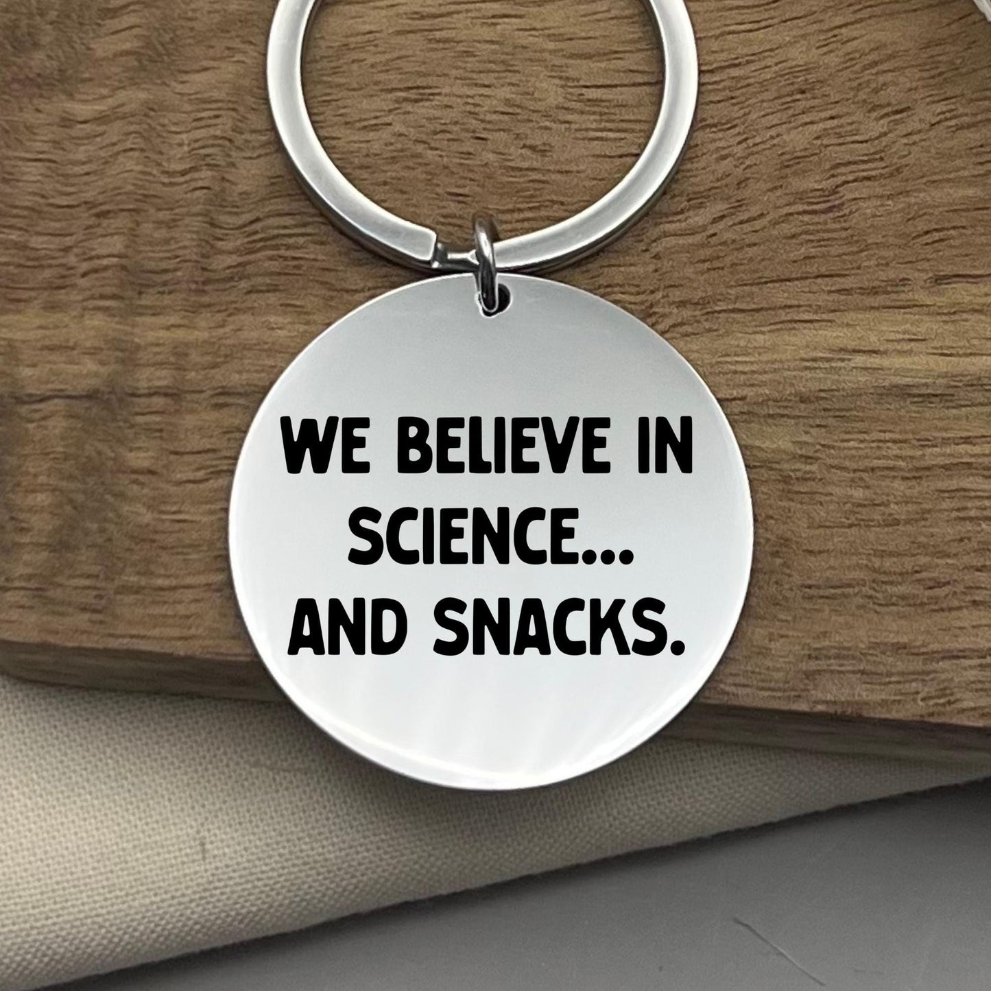 Personalized Science and Snacks Keychain: Stainless Steel Gift for Foodies