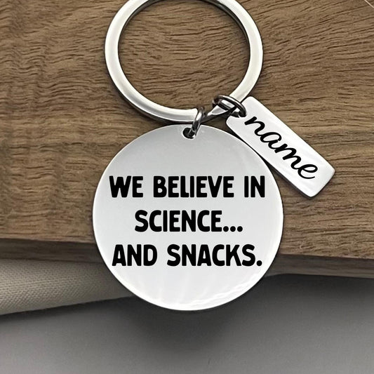 Personalized Science and Snacks Keychain: Stainless Steel Gift for Foodies
