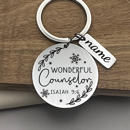 Personalized Wonderful Counselor Stainless Steel Keychain – Christian Gift for Believers – Custom Faith Keepsake
